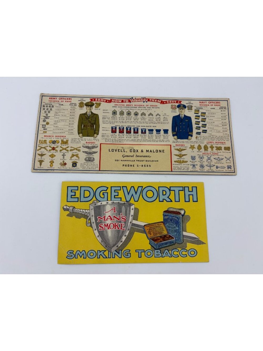1942 World War II Army Navy Insignia Edgeworth Tobacco Advertising Ink Blotters